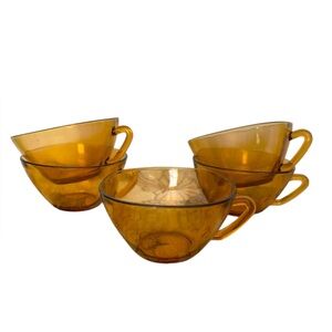 set of 5 vintage vereco large amber glass tea cups